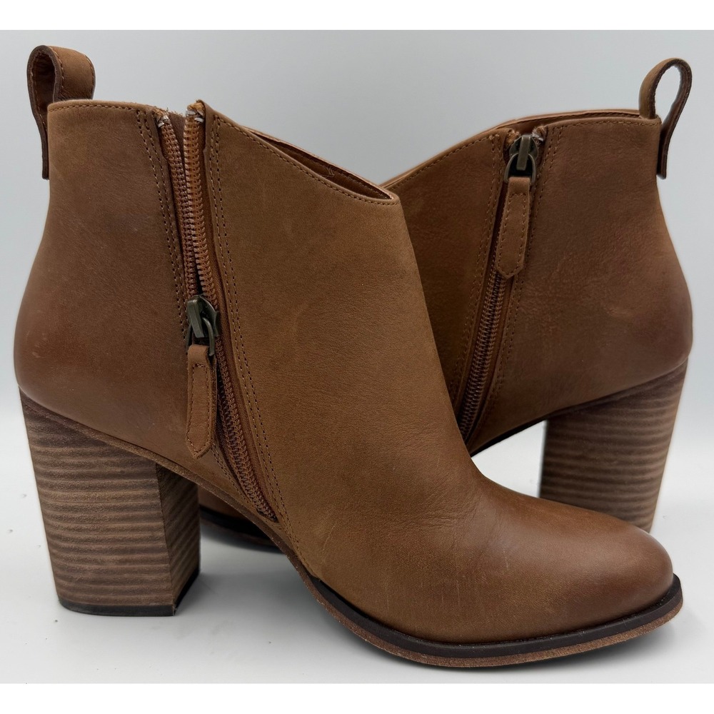 BP Lance Ankle Boots Womens 7.5 Brown Excellent Leather Block Heel Booties - Picture 2 of 10